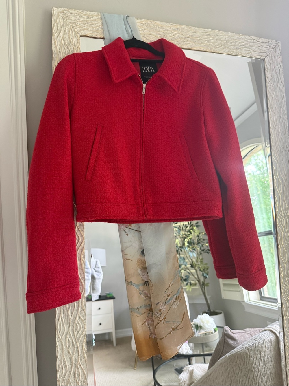 Zara Bright Red Cropped Zip Pea Coat